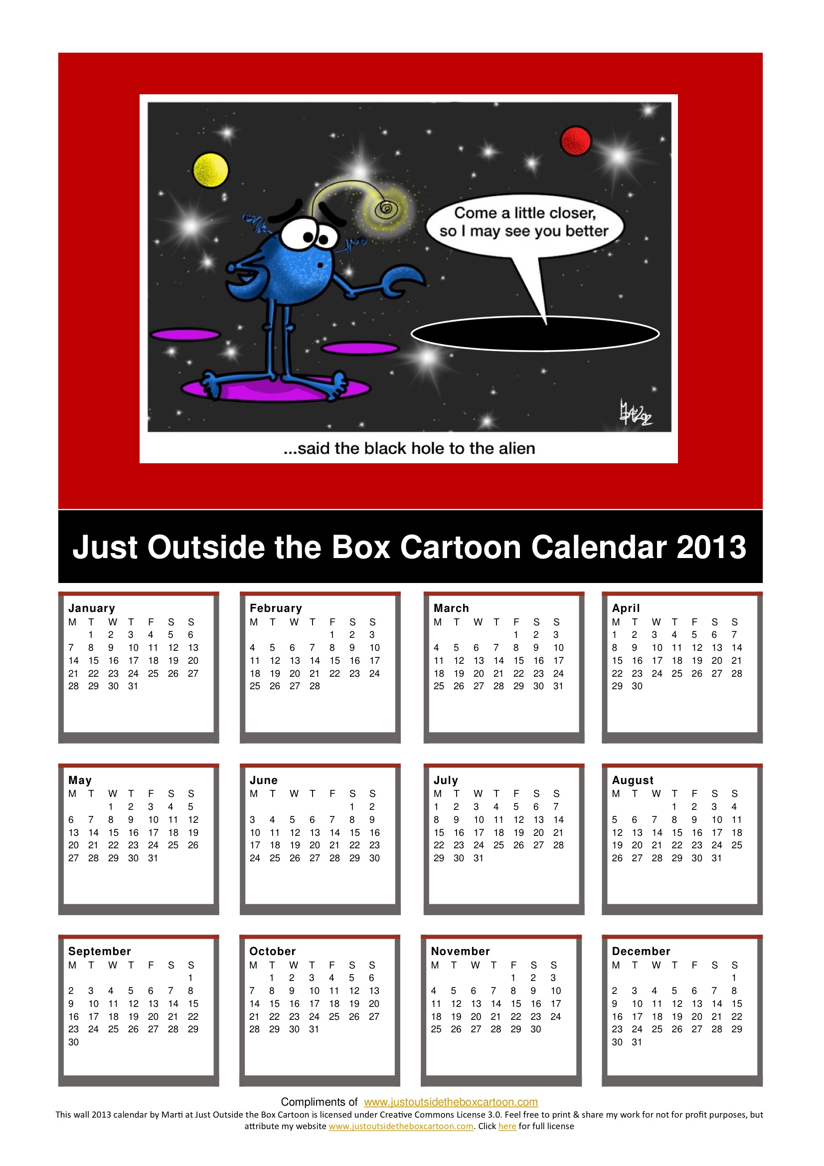 Just outside the Box Cartoon Calendar 2013