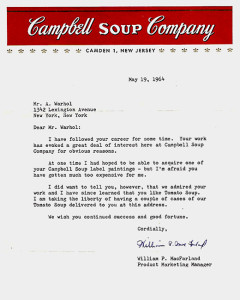 Campbell's note to Warhol