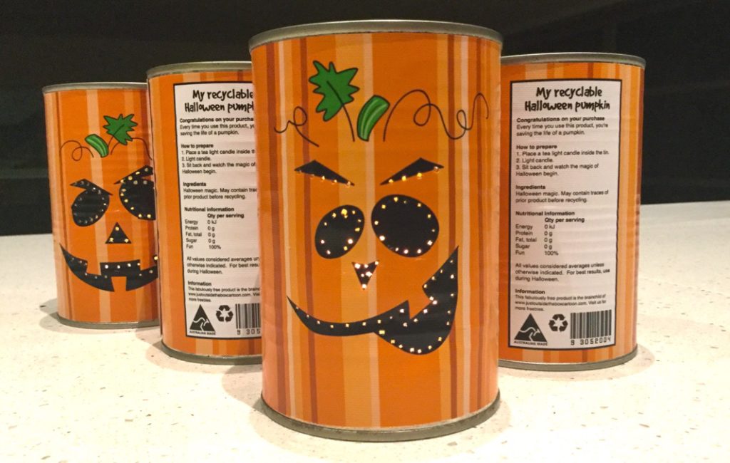 DIY tin can template of a Halloween pumpkin