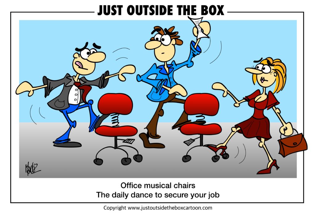 Musical chairs - Just Outside the Box Cartoon
