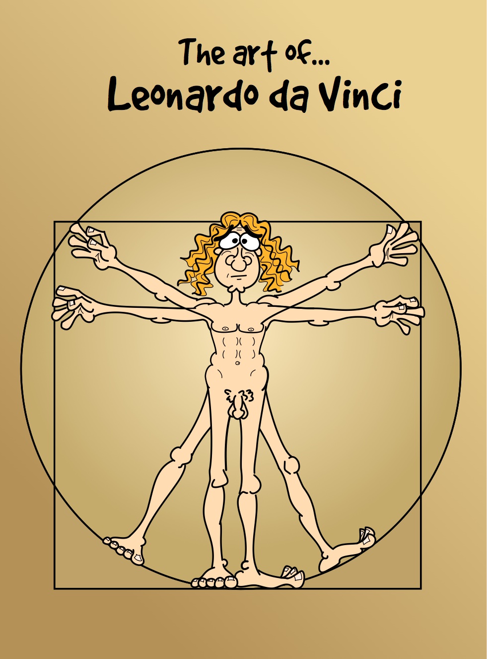 Cartoon Drawing of vitruvian man by Da Vinci