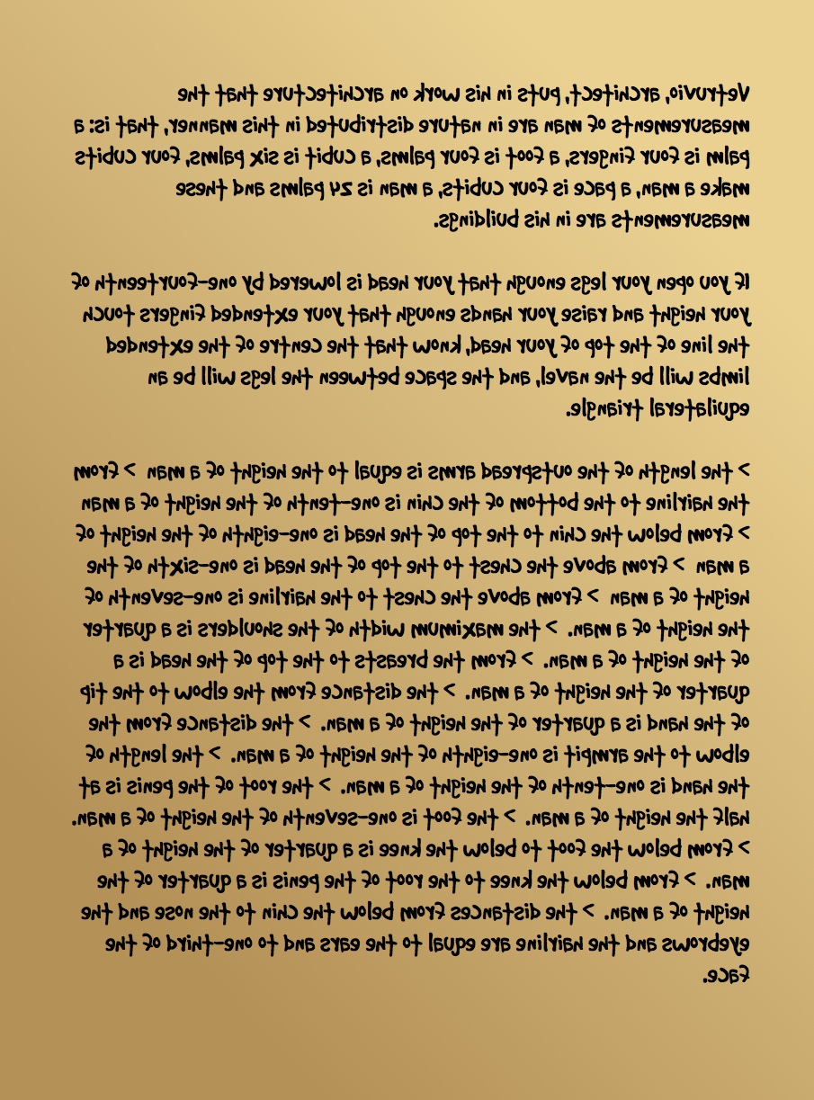 Mirror text of Vitruvian man